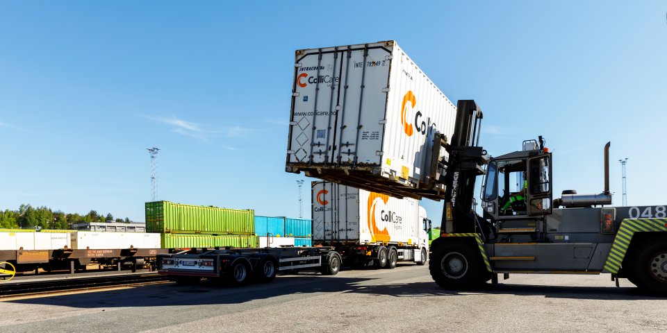 Container loaded on train