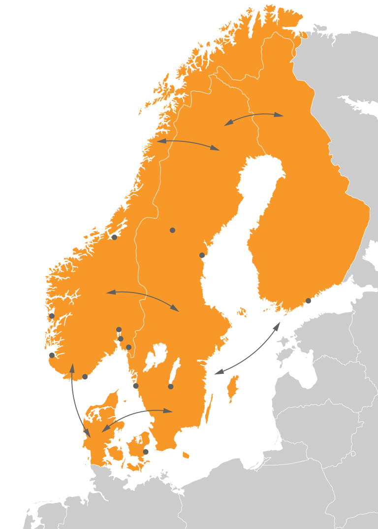 mapa transport w Skandynawii i krajach nordyckich