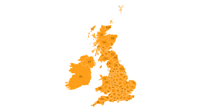 mapa kodów pocztowych Wielka Brytania